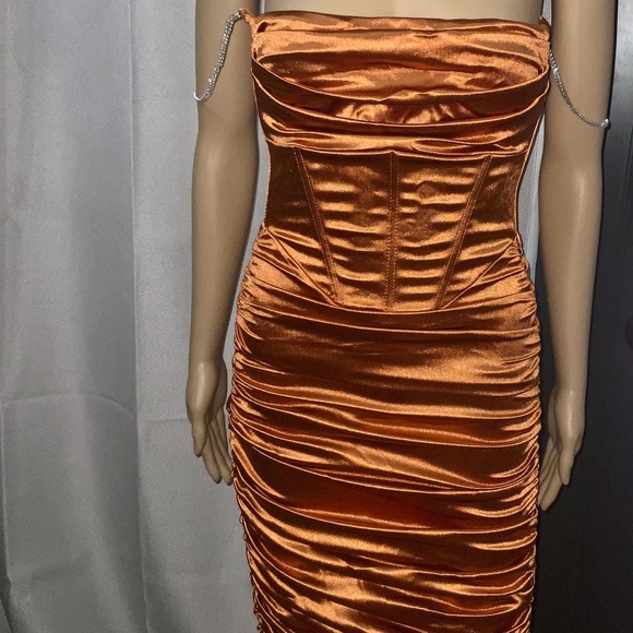 Sexy Corset Bodice Cocktail Dress. Burnt Orange - Picture 11 of 16